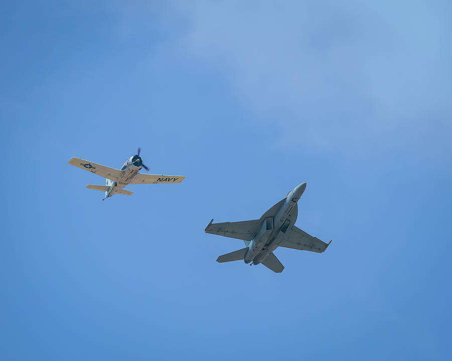 F-18 and T-28 Legacy Flight 2 Photograph by Lindsay Thomson