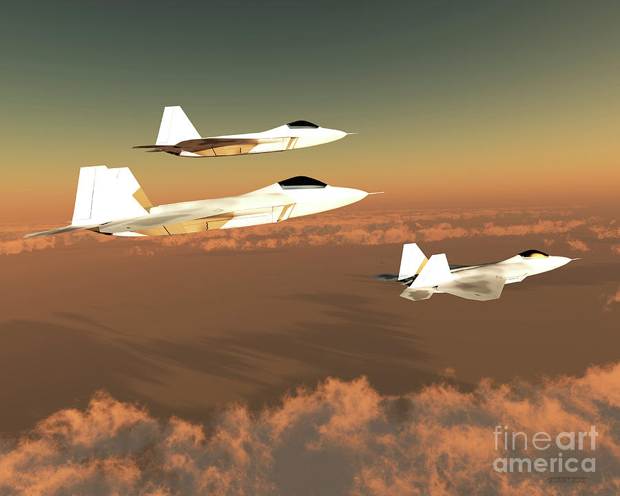 F-22 Fighter Jets in Sky Digital Art by Corey Ford