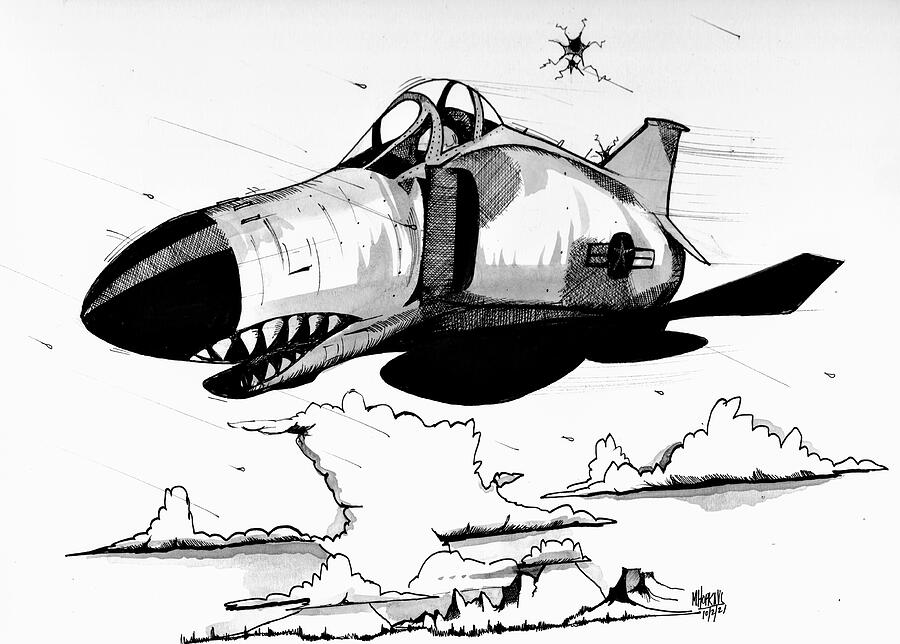 F-4 Phantom Drawing by Michael Hopkins