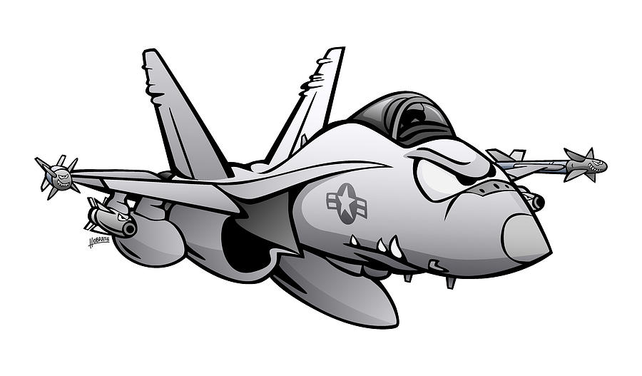 F/A-18 Hornet Military Fighter Attack Jet Airplane Cartoon Digital Art by  Jeff Hobrath - Pixels