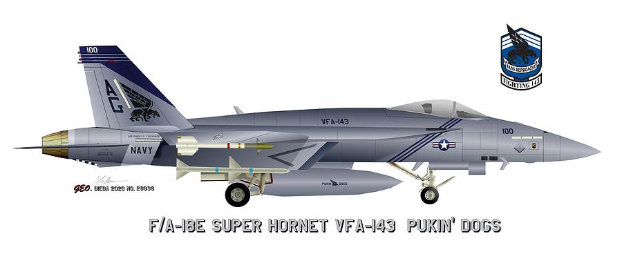 F/A-18E Super Hornet VFA-143 Profile Print Digital Art by George Bieda
