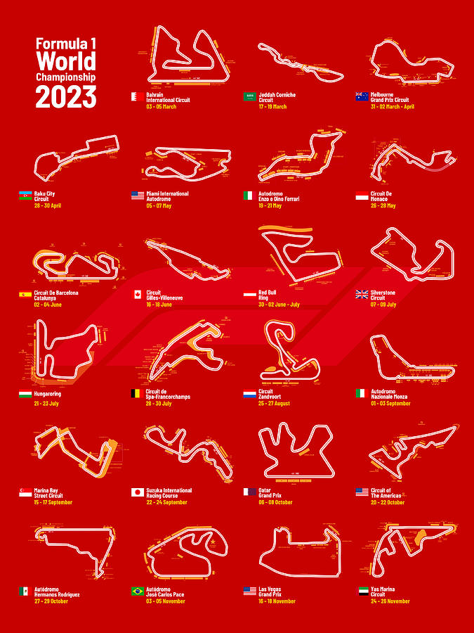 Barcelona Digital Art - F1 Circuits 2023 Red by Afterdarkness