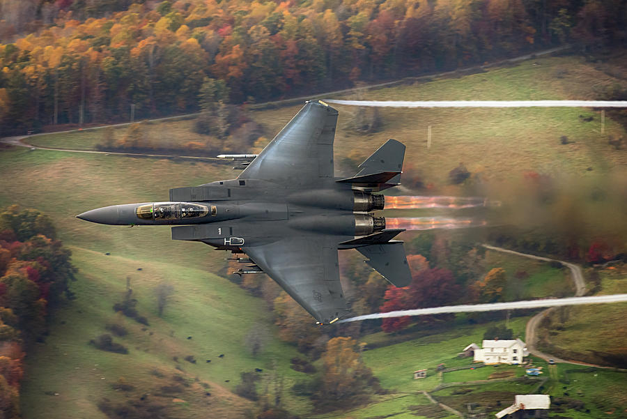 Fall Photograph - F15 Strike Eagle over southwestern VA by Mike Yeatts