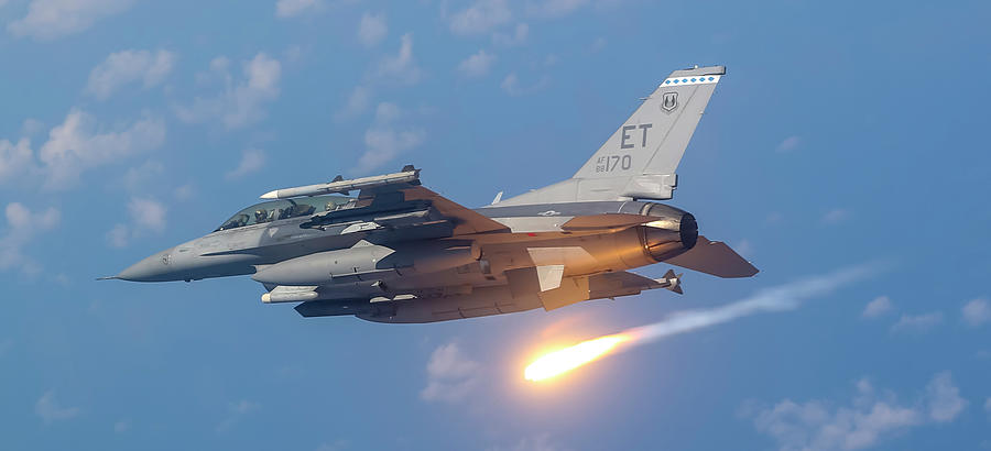 Sunset Photograph - F16-D Fighting by Senior Airman Joshua Hoskins