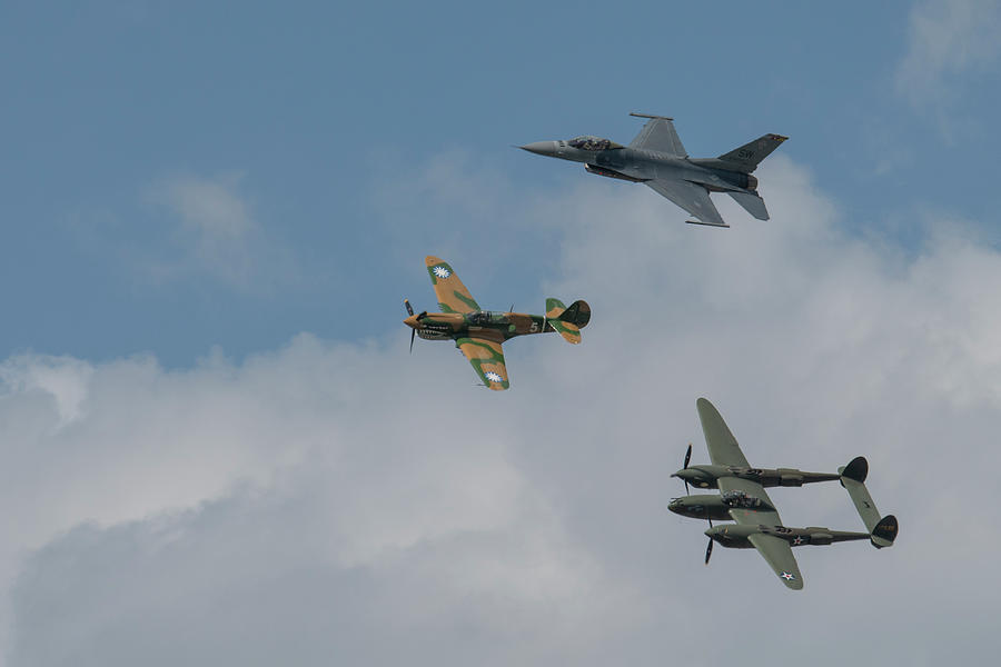 F16 P40 and P38 Formation Flight Photograph by Carolyn Hutchins