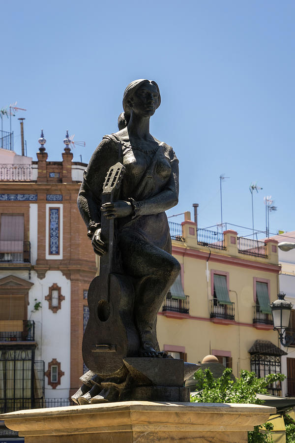 Fab Flamenco Dancer Sculpture in Barrio de Triana - Quintessential Seville Andalusia Spain Photograph by Georgia Mizuleva