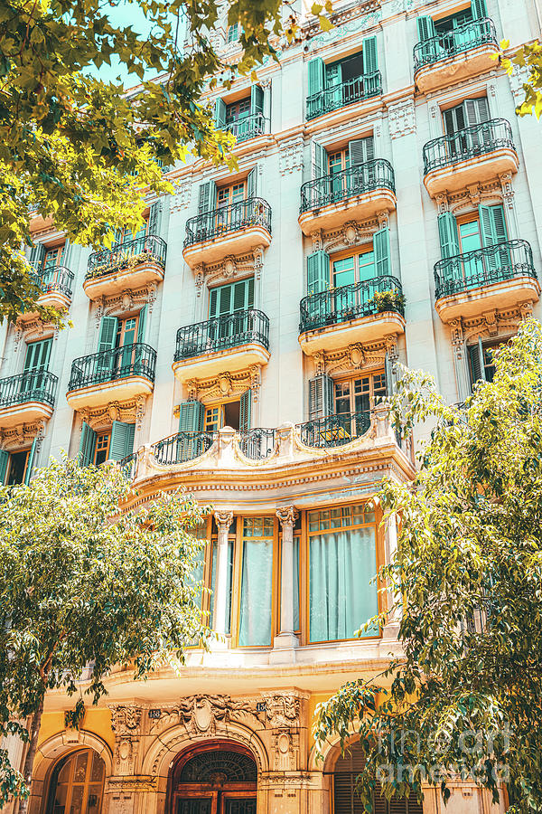Facade Building Architecture Print, City Of Barcelona, Summer Travel Print, Urban Details In Spain Photograph