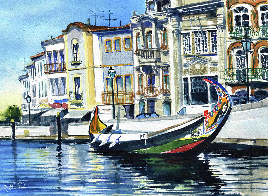 Facades in Aveiro Portugal Painting by Dora Hathazi Mendes