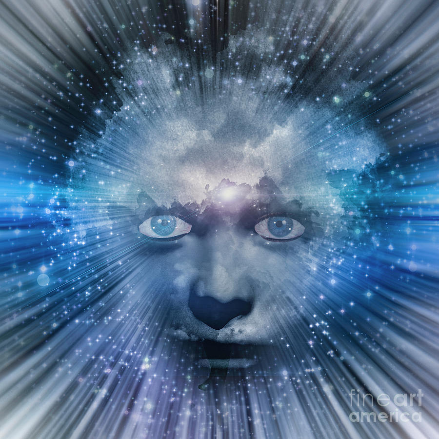 Face in light rays and stars Digital Art by Bruce Rolff