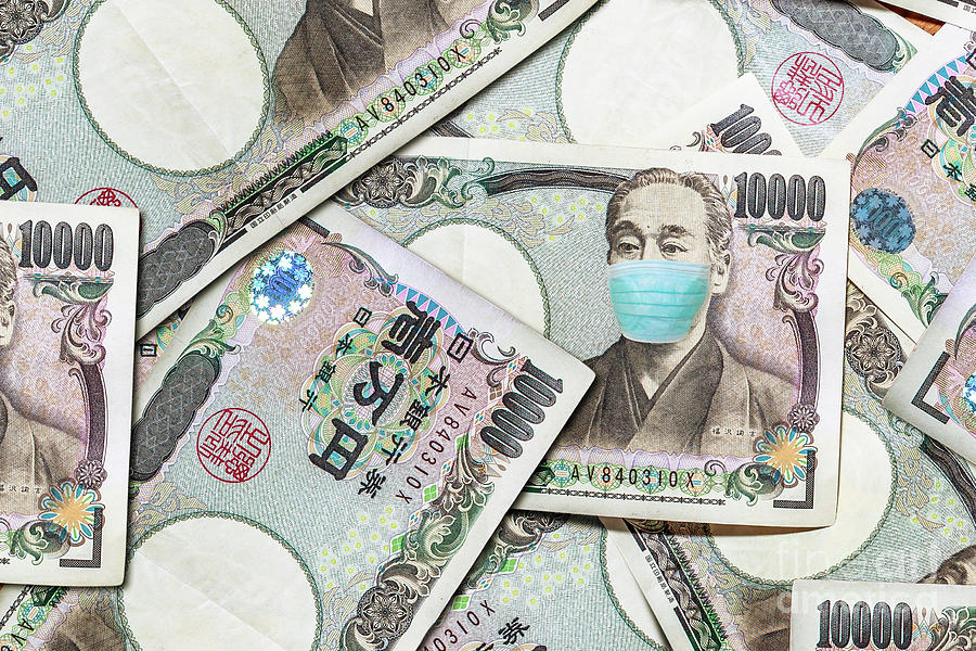 Face mask on Japanese 10000 yen banknote Photograph by Benny Marty