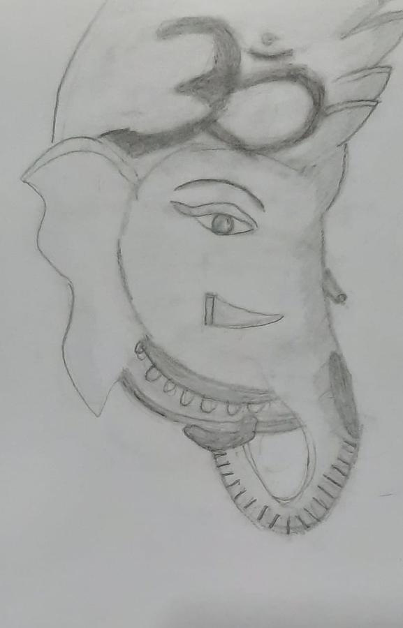 Drawing or sketch of the face of Lord Ganesha with her trunk on top of a  lotus flower Stock Photo - Alamy