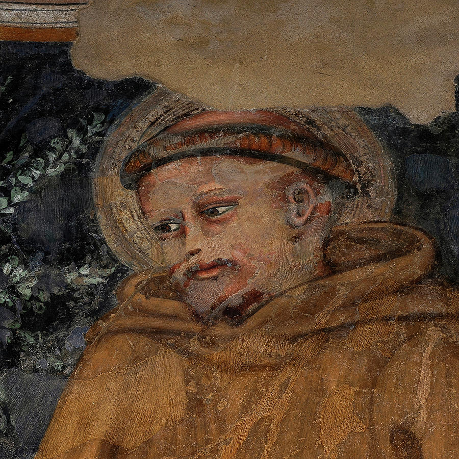 Face of Saint Francis of Assisi, painted 1380 by Sienese School artists ...