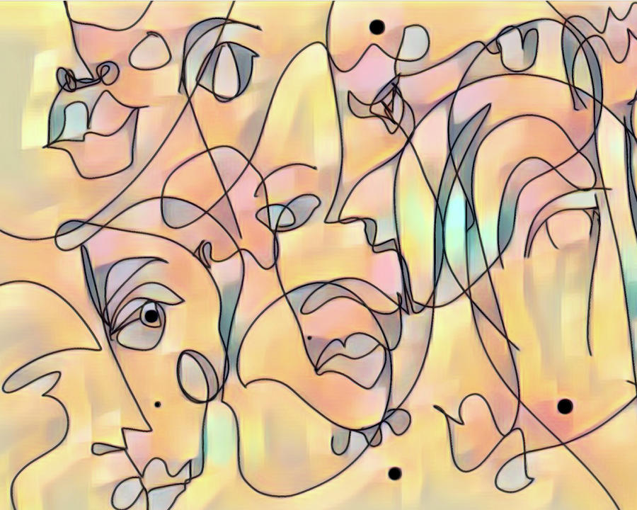 Faces Line Art abstract art Painting by Ann Powell