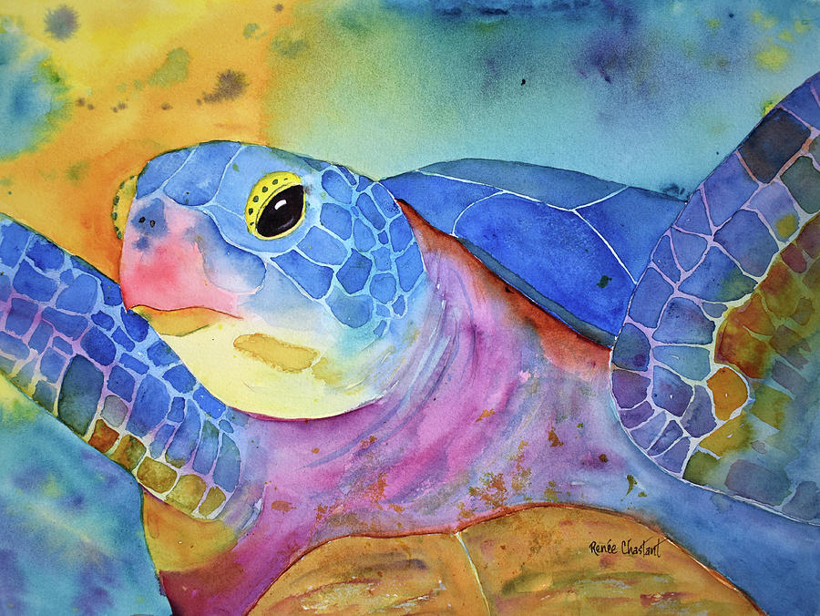 Turtle Painting - FaceTime by Renee Chastant