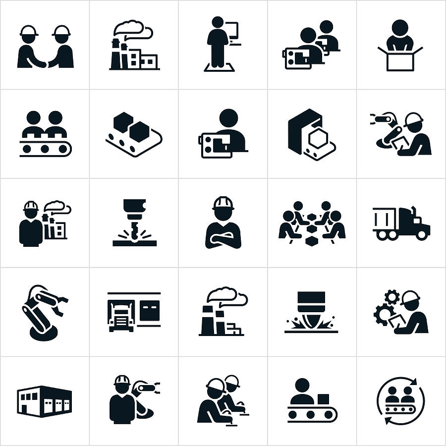 Factory and Mass Production Icons Drawing by Appleuzr