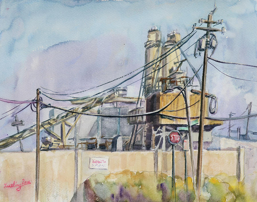 Factory near San Jose International Airport California Painting by Xueling Zou