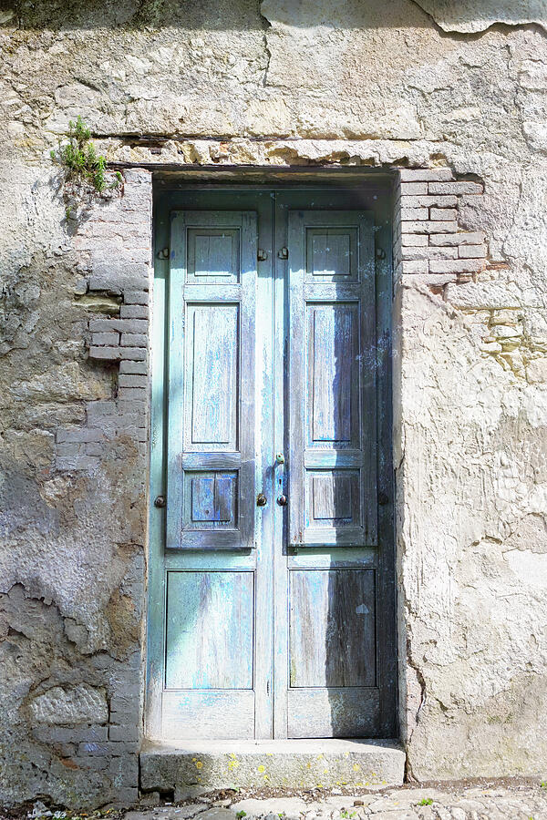 Brick Photograph - Faded Blue Door Sicily by Joan Carroll
