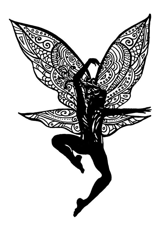 Faebruary 6 2022 Silhouette Fairy Drawing by Katherine Nutt