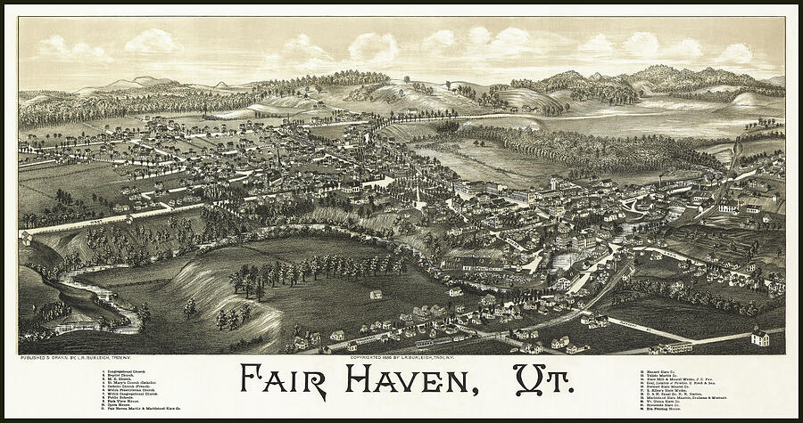 Vermont Map Photograph - Fair Haven Vermont Antique Vintage Map Aerial View 1886 by Carol Japp