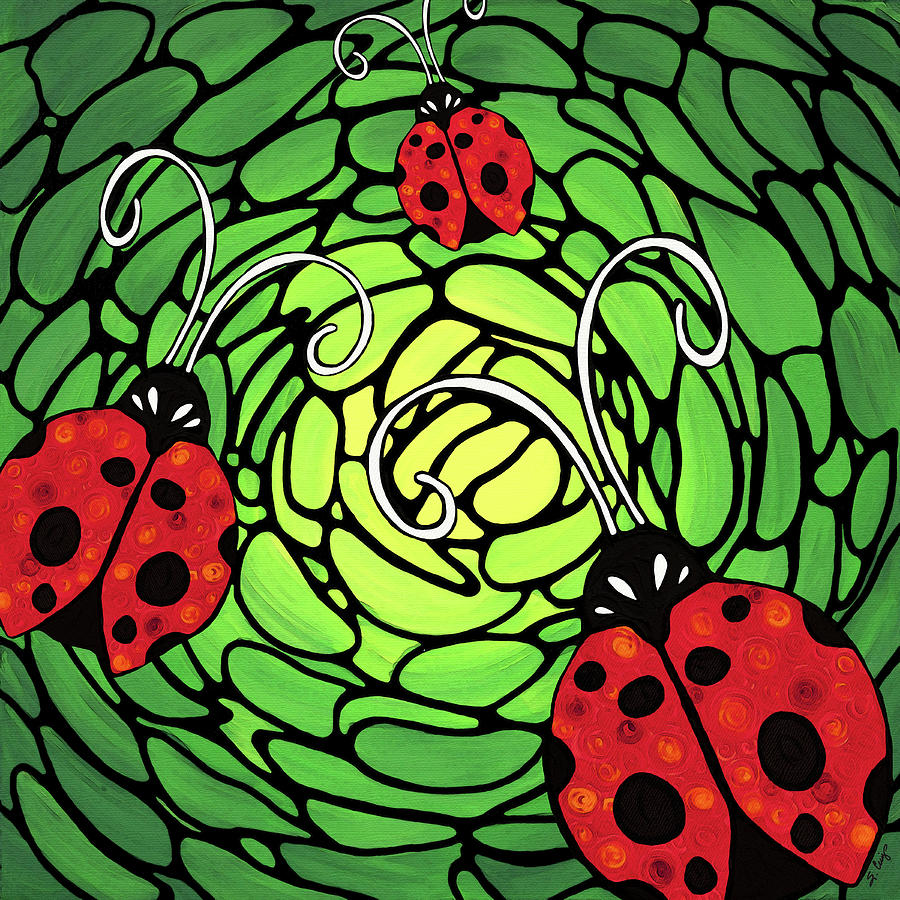 Fair Ladies Ladybug Mosaic Art Painting by Sharon Cummings
