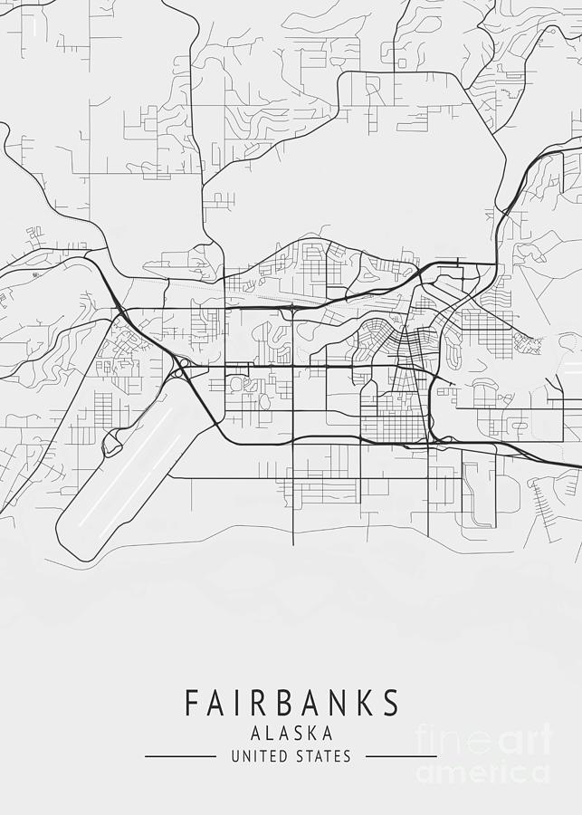 Fairbanks Alaska Us Gray City Map Digital Art By Tien Stencil 8889
