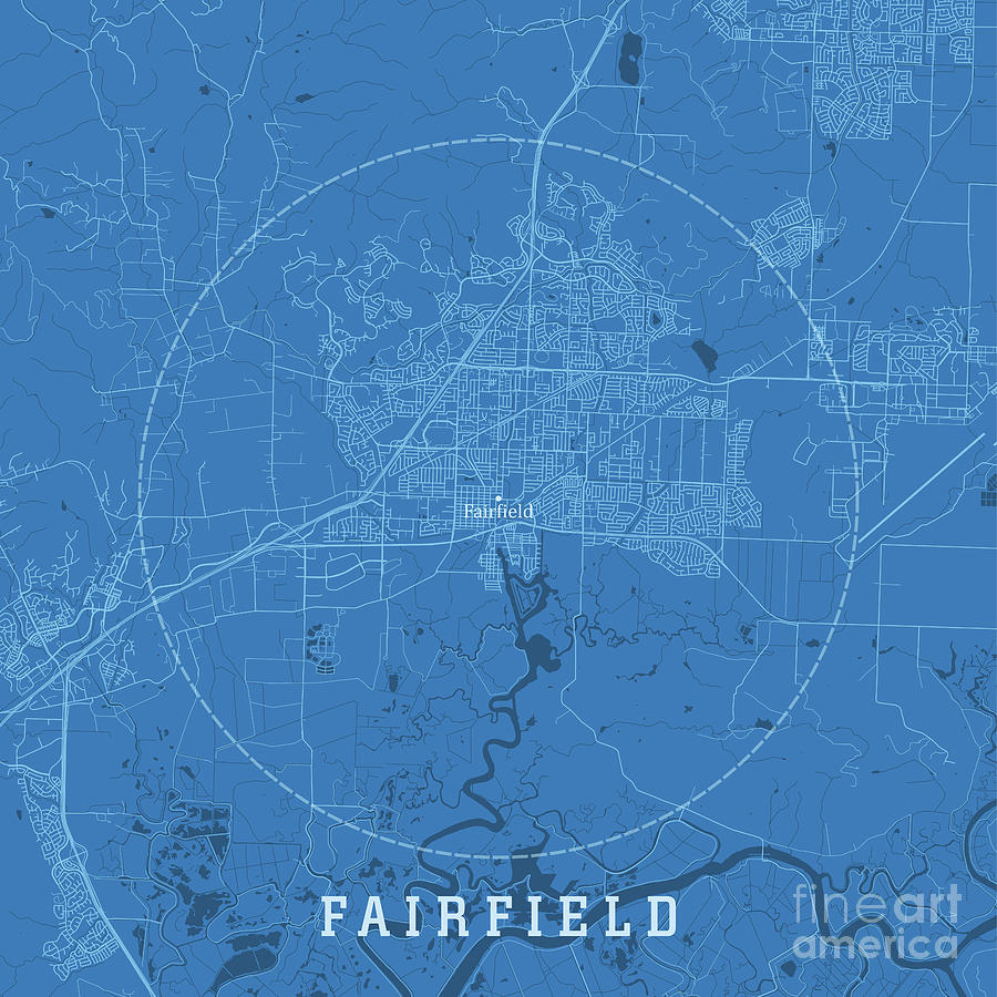 Map Digital Art - Fairfield CA City Vector Road Map Blue Text by Frank Ramspott