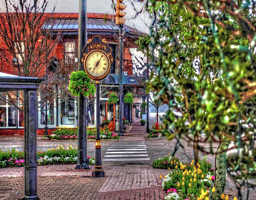 Flower Photograph - Fairhope Ave with Clock down Section Street by Michael Thomas