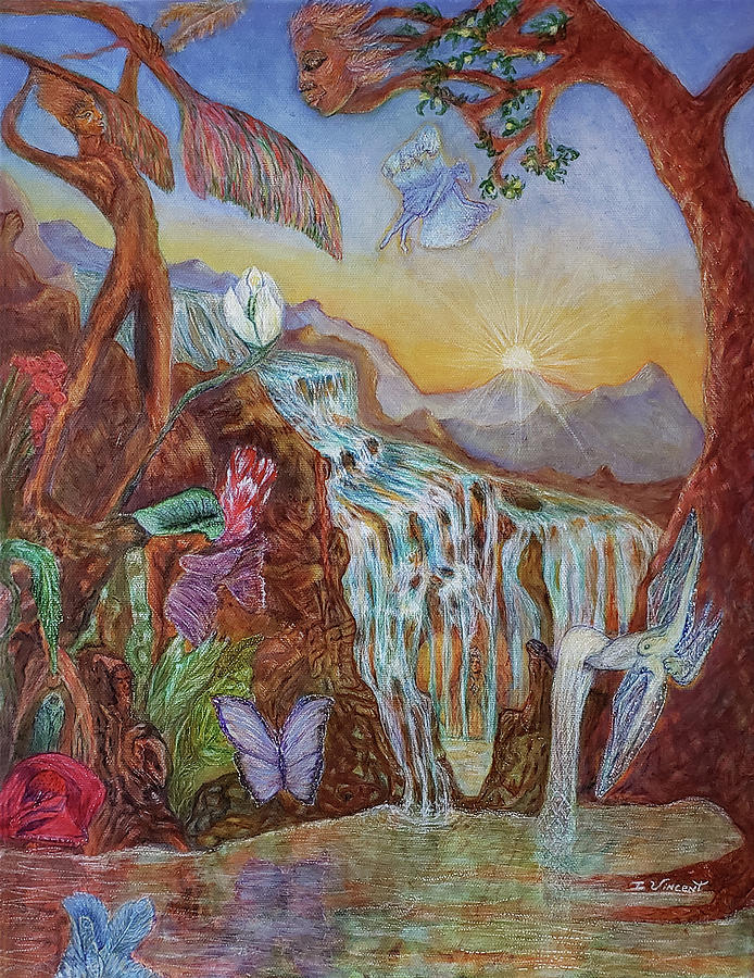 Fairies at the Waterfall Painting by Irene Vincent