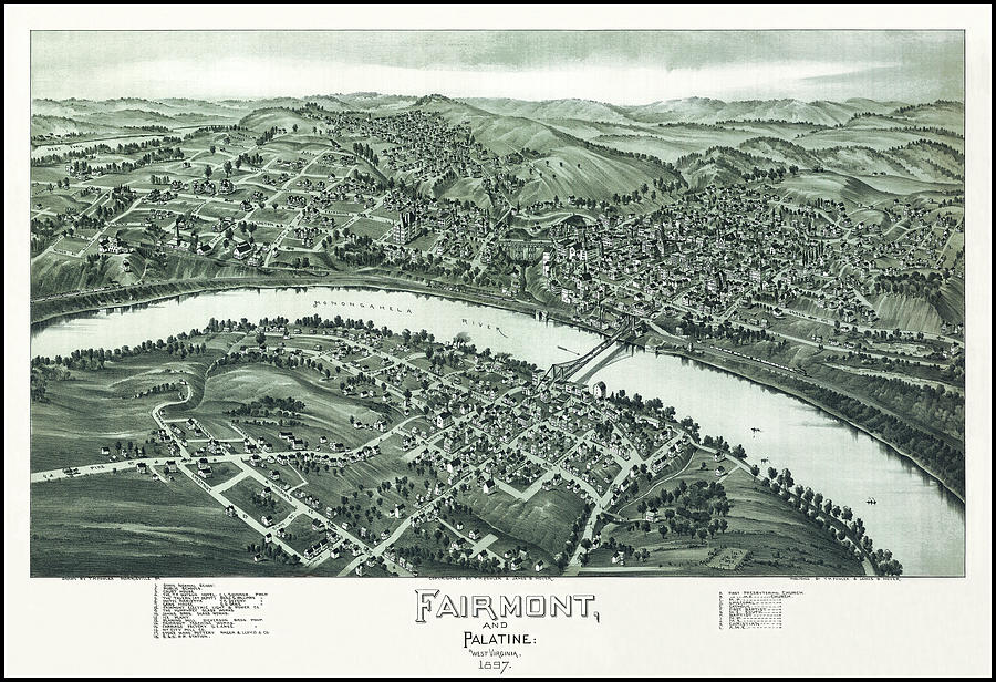 Vintage Photograph - Fairmont and Palatine West Virginia Vintage Map Birds Eye View 1897 by Carol Japp
