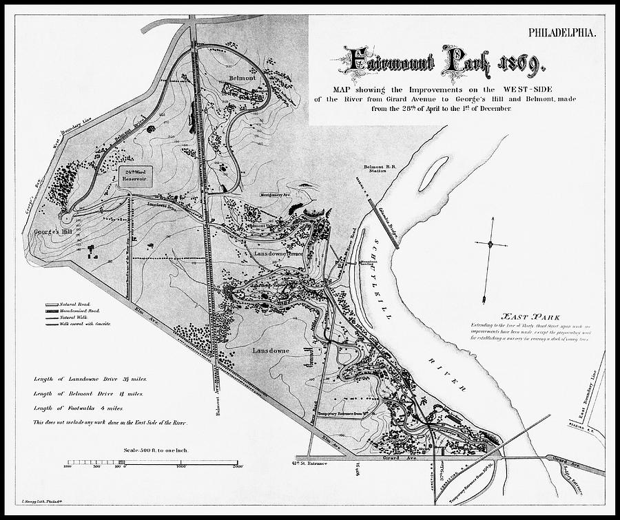 Philadelphia Photograph - Fairmount Park Philadelphia Vintage Map 1869 Black and White  by Carol Japp