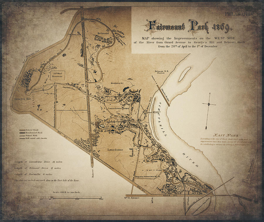 Fairmount Park Philadelphia Vintage Map 1869 Sepia  Photograph by Carol Japp