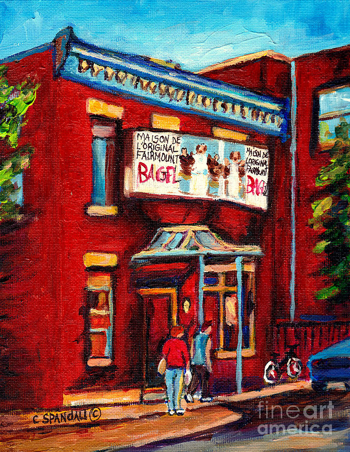 Fairmount Street Original Bagel Shop Classic Montreal City Scene Paintings C Spandau Canadian Artist Painting by Carole Spandau