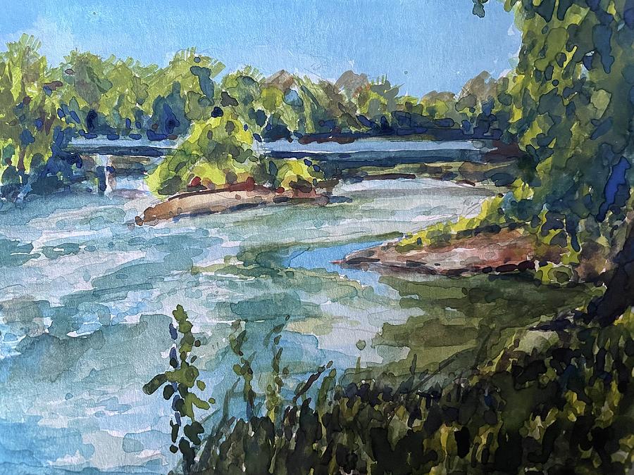Fairview Bridge over Boise River Painting by Les Herman