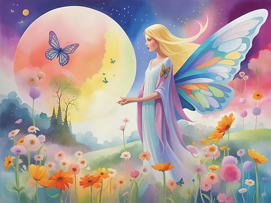 Fairy, butterfly and flowers Digital Art by Meir Ezrachi