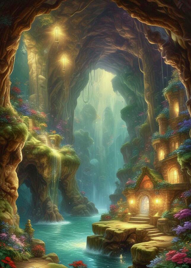Fantasy Digital Art - Fairy Cave Cabins by James Eye