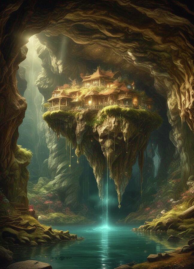 Fantasy Digital Art - Fairy Cave Cottages by James Eye