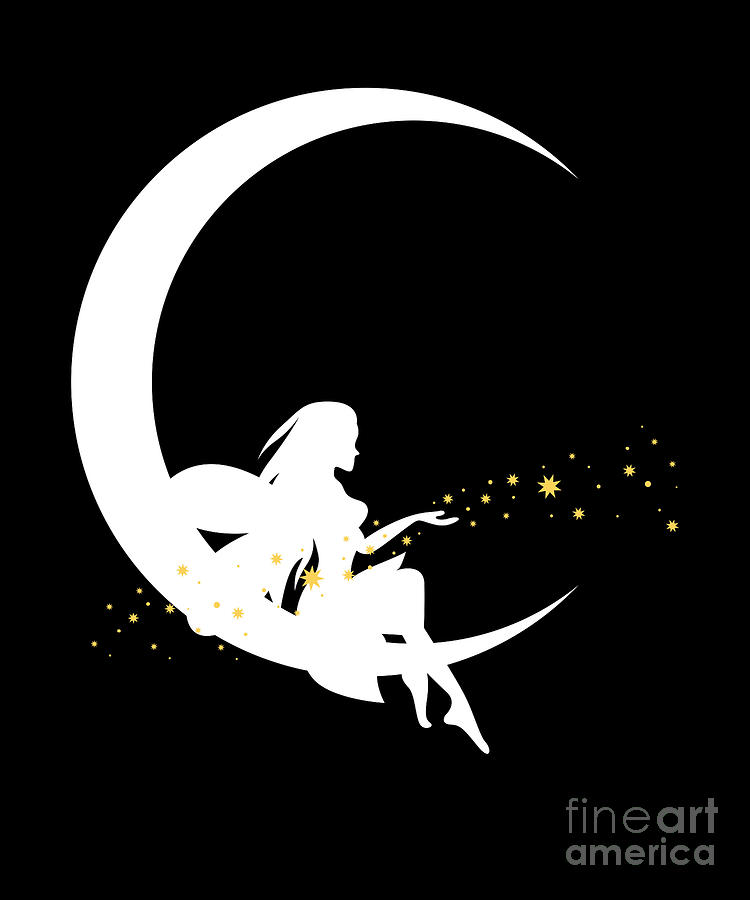 Fairy Crescent Moon Myth Mythical Being Folklore Tee Drawing By Noirty Designs
