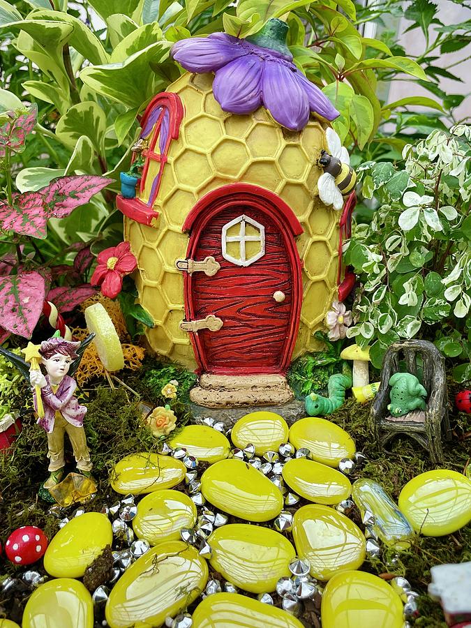 Fairy Garden yellow beehive Photograph by Jane Linders