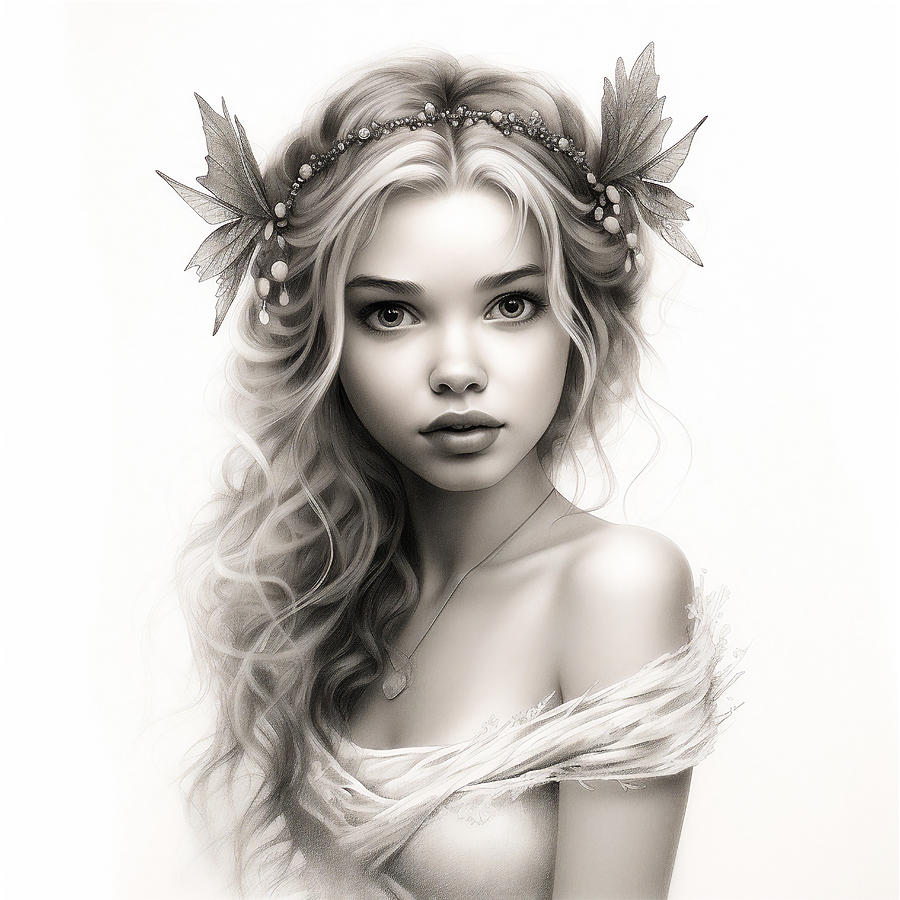 Fairy Girl Or Fey Pencil Sketch Digital Art By Jim Brey Fine Art America