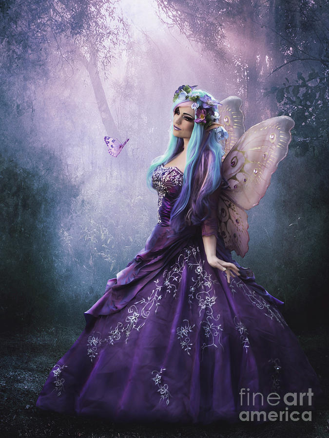 Fantasy Digital Art - Fairy in purple by Babette Van den Berg
