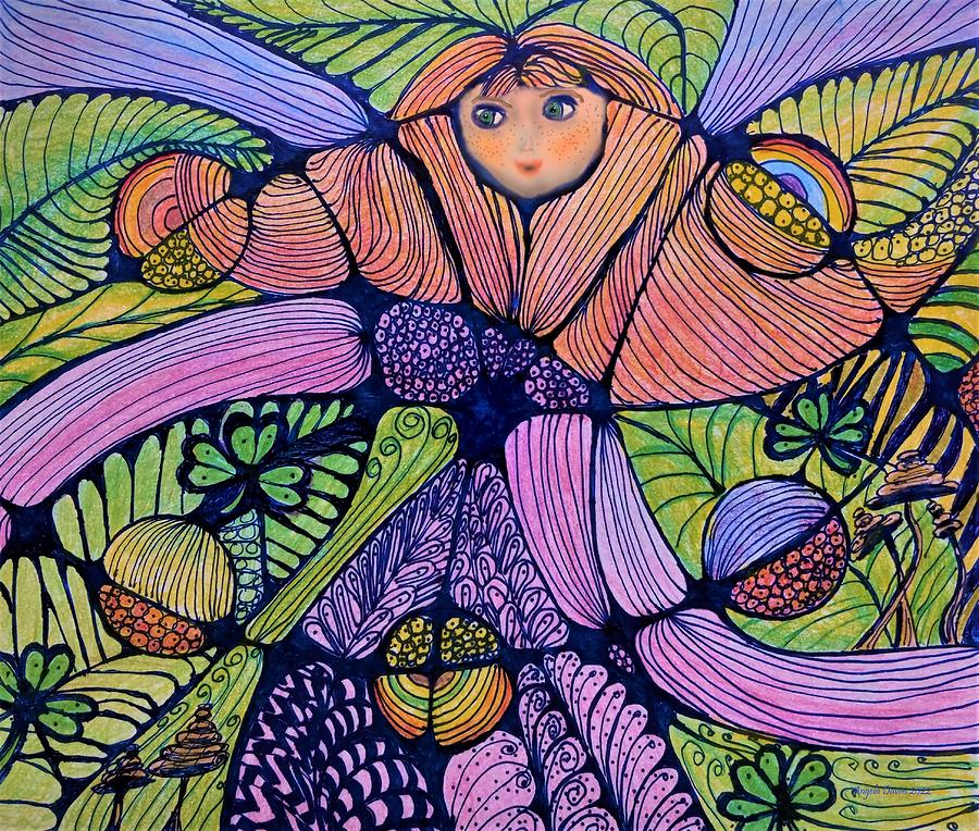 Fairy in the Shamrocks Drawing by Angela Davies