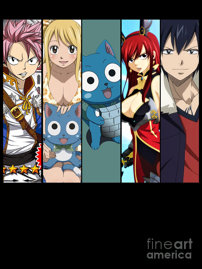 anime Series Fairy Tail Characters Lucy Heartfilia Erza Scarlet  Natsu Dragneel Gray Magic 