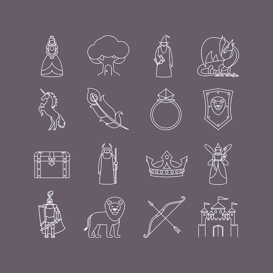Fairy tale thin line icon set Drawing by S-s-s