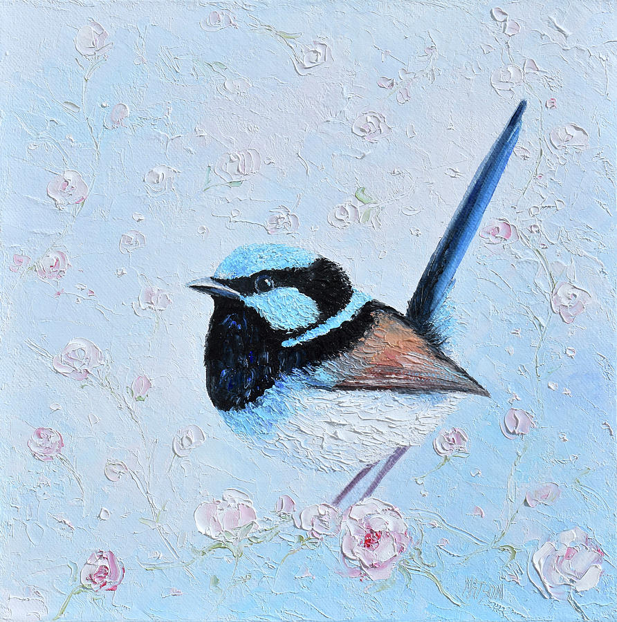 Fairy Wrens blossom tree Painting by Jan Matson