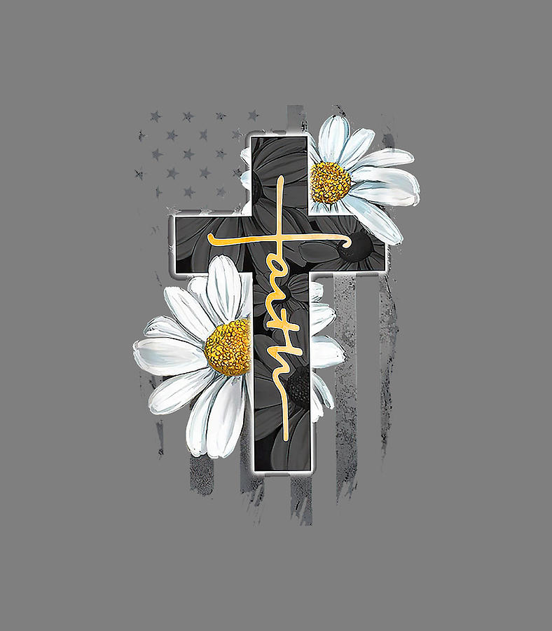 Faith Cross Casual Cross Daisy US Flag Graphic Digital Art by Saathv ...