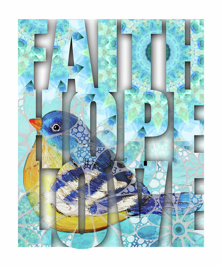 Faith Hope And Love 8 With Blue Bird Painting by Sharon Cummings Faith Hope And Love 8 With Blue Bird Painting by Sharon Cummings