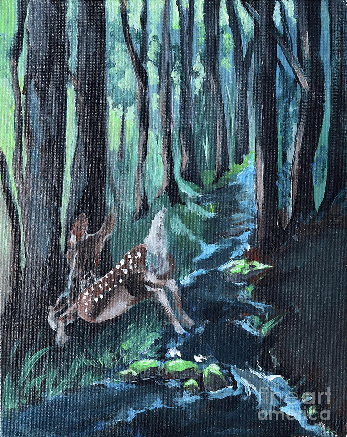 Faith Jumping Thru the Forest Painting by Jan Dappen