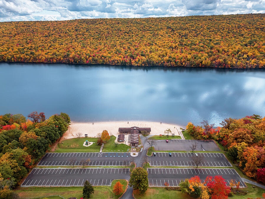 Fall Aerial Mauch Chunk Lake Recreational Area Photograph by Jason Fink