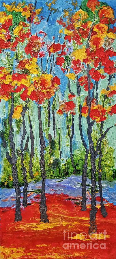 Fall aspen trees Painting by Amalia Suruceanu