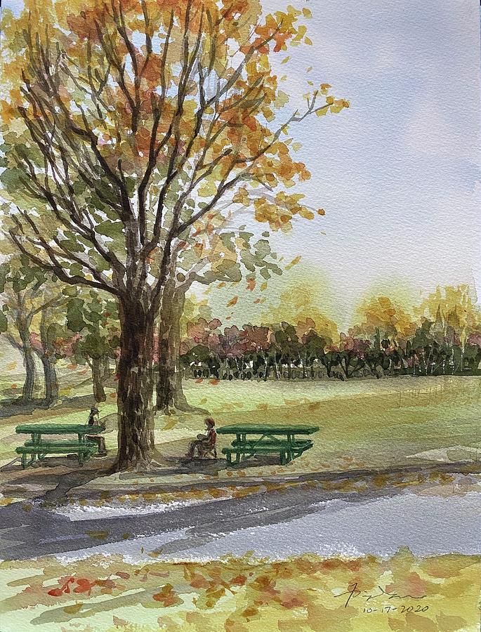 Fall at Stacy Park Painting by Ping Yan